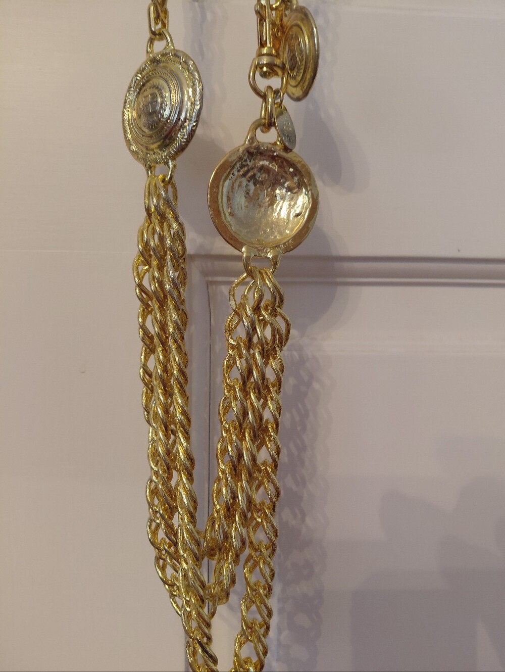 Gold-Tone Multi-Strand Chain  Belt Or Statement Necklace W/Medallion Motifs